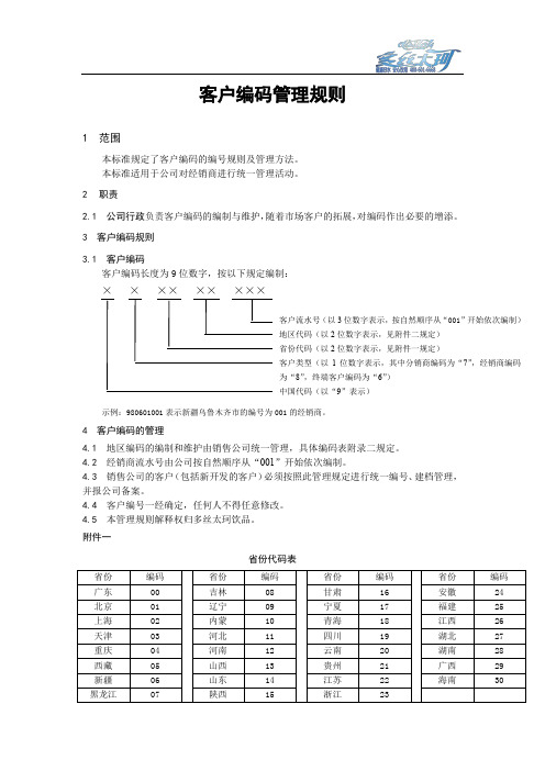 销售公司客户编码管理办法