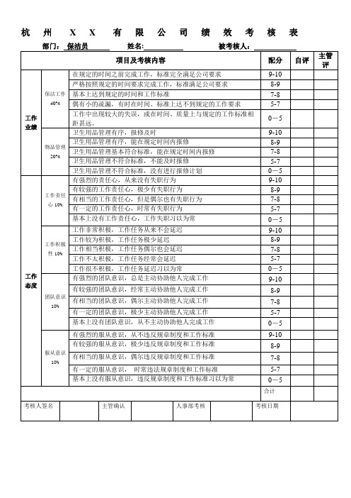 保洁员考核表