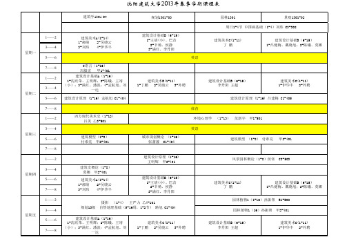 沈阳建筑大学建筑学院2014春季课表