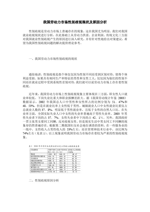 我国劳动力市场性别歧视现状及原因分析