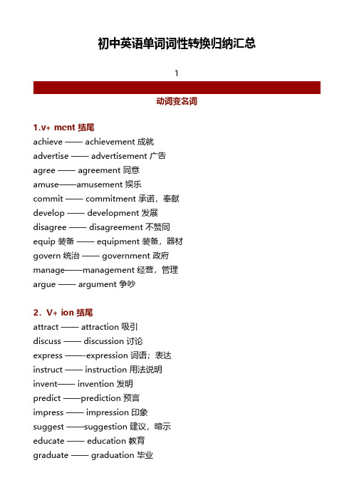 初中英语单词词性转换归纳汇总