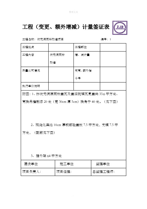 工程(变更、额外增减)计量签证表