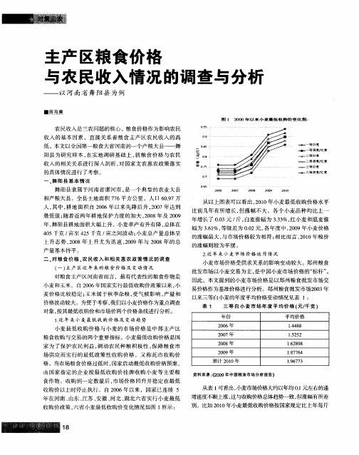 主产区粮食价格与农民收入情况的调查与分析——以河南省舞阳县为例