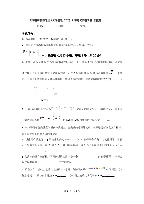 大学森林资源专业《大学物理（二）》开学考试试卷B卷 含答案