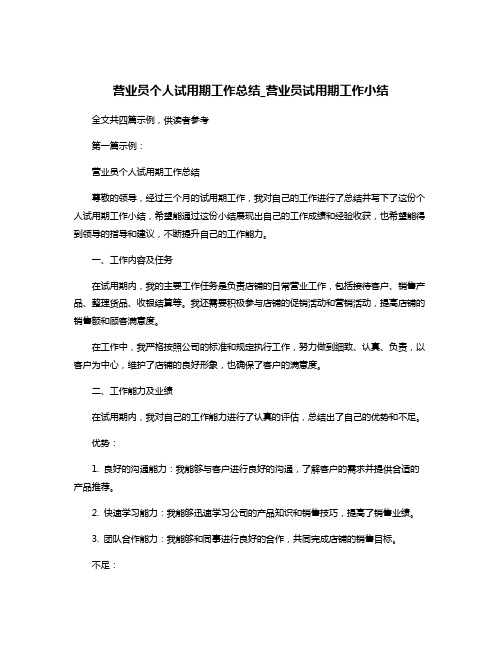 营业员个人试用期工作总结_营业员试用期工作小结