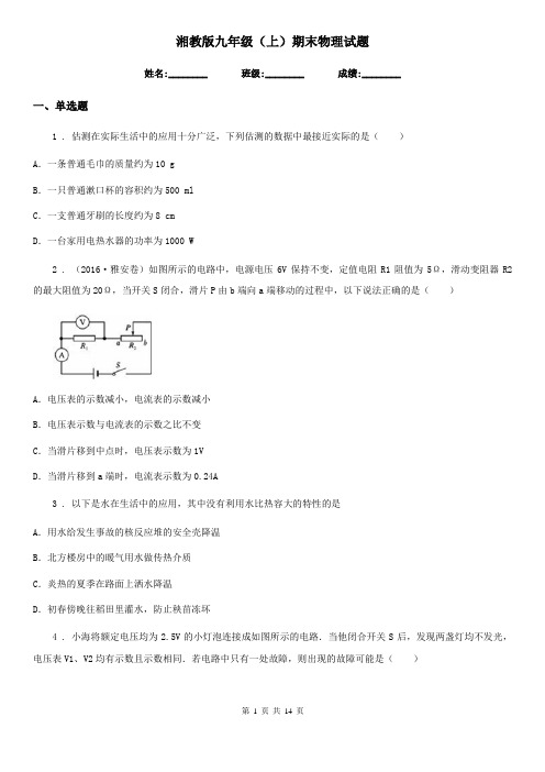 湘教版九年级(上)期末物理试题(练习)