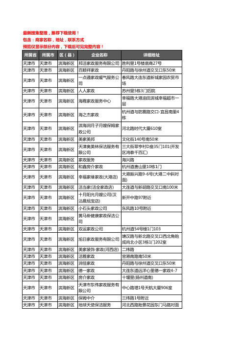 新版天津市天津市滨海新区家政企业公司商家户名录单联系方式地址大全68家