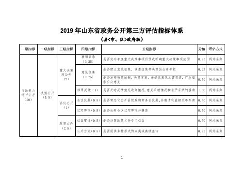 2019年山东省政务公开第三方评估指标体系