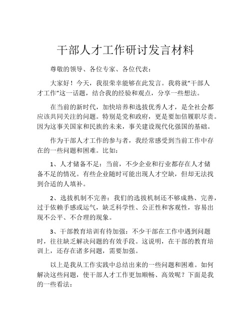 干部人才工作研讨发言材料