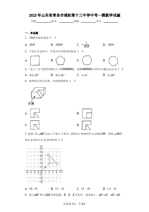 2023年山东省青岛市城阳第十三中学中考一模数学试题(含答案解析)