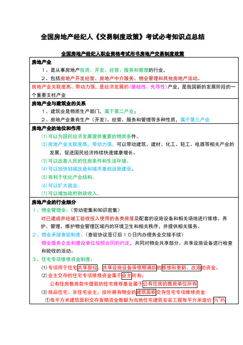 全国房地产经纪人《交易制度政策》考试必考知识点总结