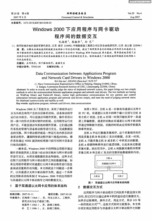 Windows 2000下应用程序与网卡驱动程序间的数据交互