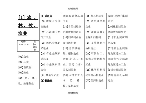 中华人民共和国国家统计局-行业分类标准之欧阳数创编