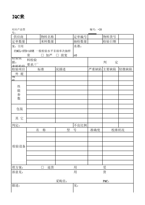 IQC来料检验报告 直接套用版 