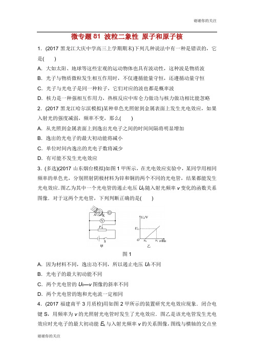 高考物理一轮复习 第十二章 原子物理 选修34 35 微专题81 波粒二象性 原子和原子核加练半小时 粤教版.docx