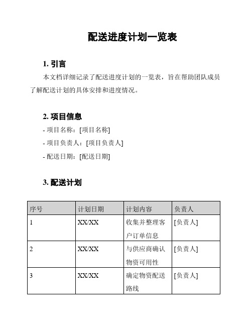 配送进度计划一览表