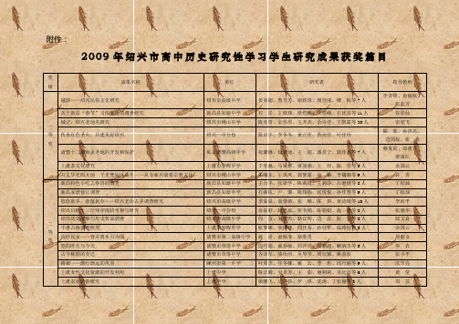 2009年绍兴市高中历史研究性学习学生研究成果获奖篇目