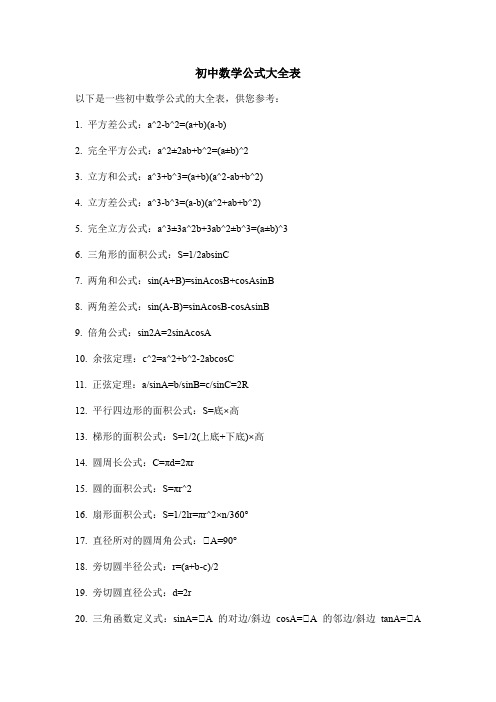 初中数学公式汇总