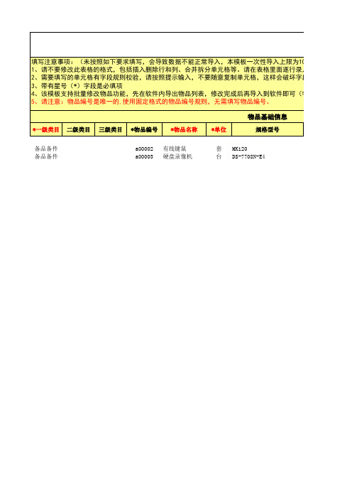 百卓优采个人版_物品信息导入模板