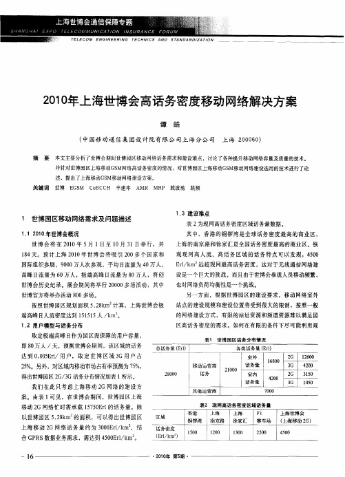 2010年上海世博会高话务密度移动网络解决方案