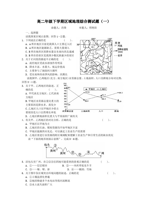 高二年级下学期区域地理综合测试题