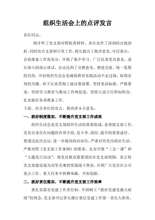 组织生活领导点评发言