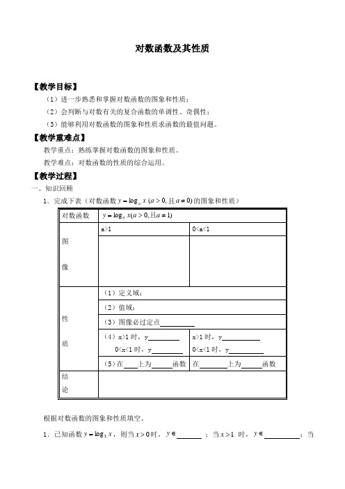 对数函数及其性质 优秀教案