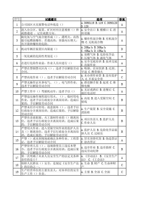 承包商外来人员安全教育试题库--单选题