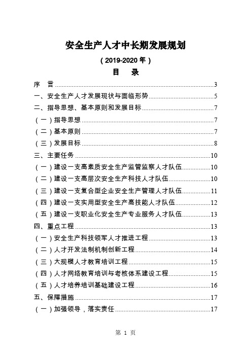 安全生产人才中长期发展规划-20页word资料