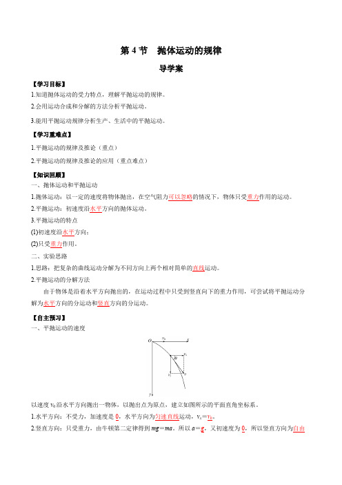 5.4抛体运动的规律(导学案)-2023-2024学年高一物理同步备课系列(人教版2019必修第二册