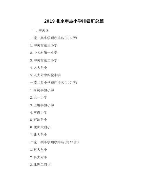 2019北京重点小学排名汇总篇