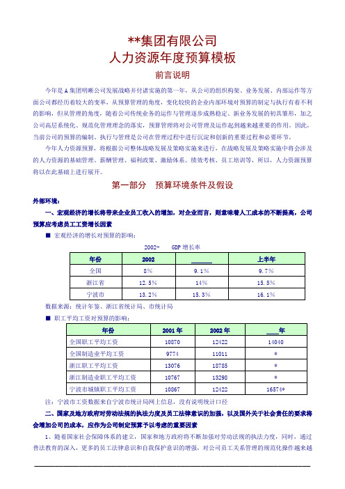 人力资源年度预算模板