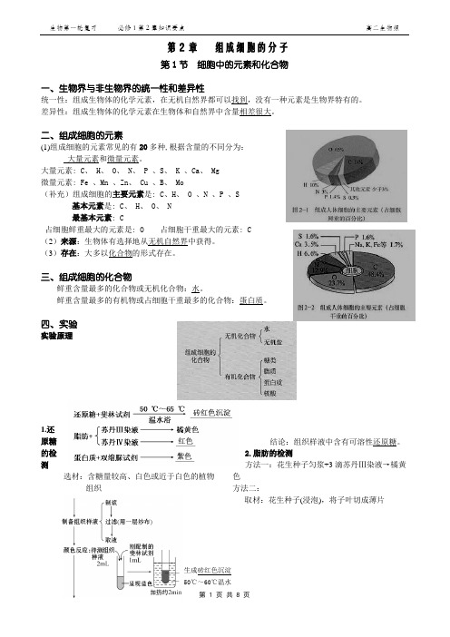 【必修1】  第2章 组成细胞的分子——知识要点