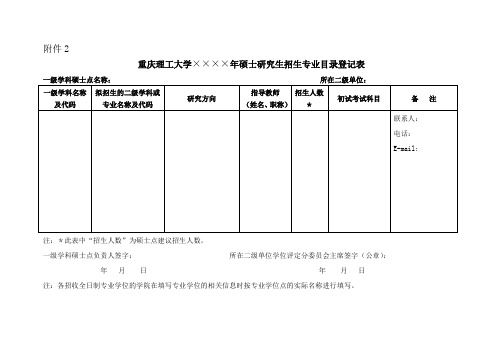 重庆理工大学××××年硕士研究生招生专业目录登记表