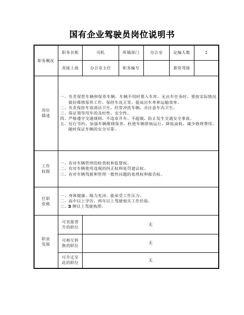 国有企业驾驶员岗位说明书