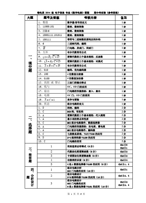 数字电路期中试卷(答案)