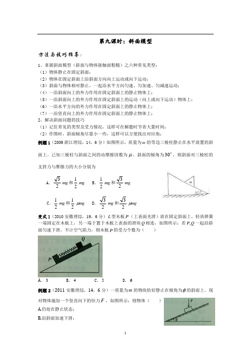 第九课时—斜面模型