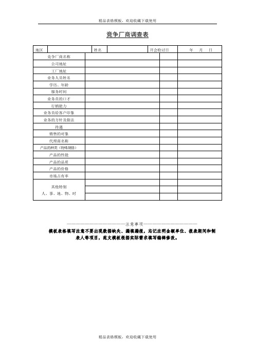 竞争厂商调查表模板