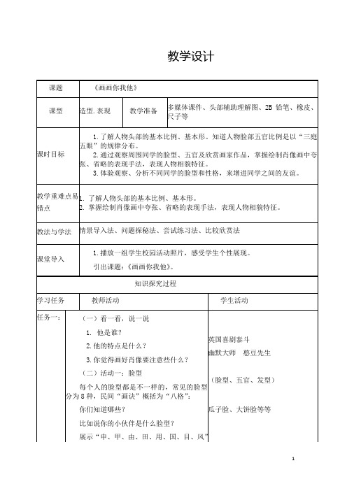 初中美术_第一课 画画你我他教学设计学情分析教材分析课后反思