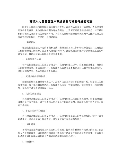 高校人力资源管理中激励机制与福利待遇的构建