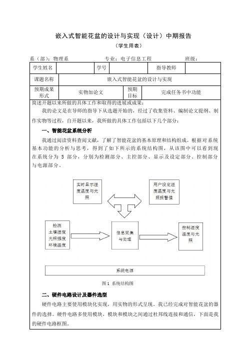 嵌入式智能花盆的设计与实现-中期报告