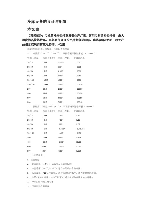 冷库设备清单简单配置参考