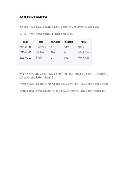 办公费用收入支出台账表格