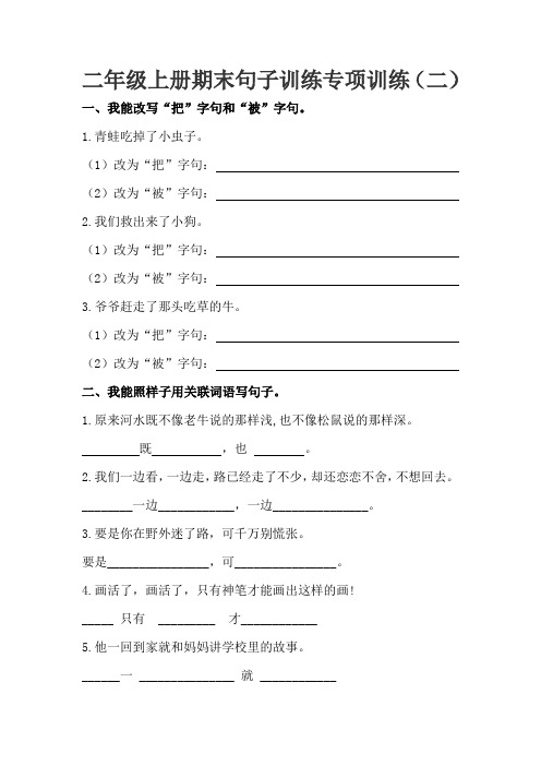 二年级语文上册   期末句子训练专项训练(二)(含答案)(部编)