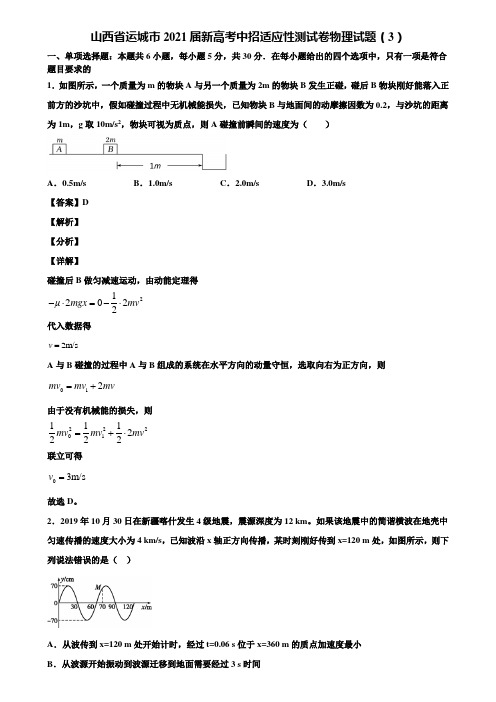 山西省运城市2021届新高考中招适应性测试卷物理试题(3)含解析