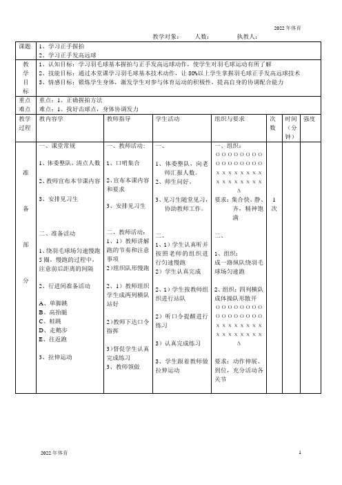 初中体育羽毛球教案