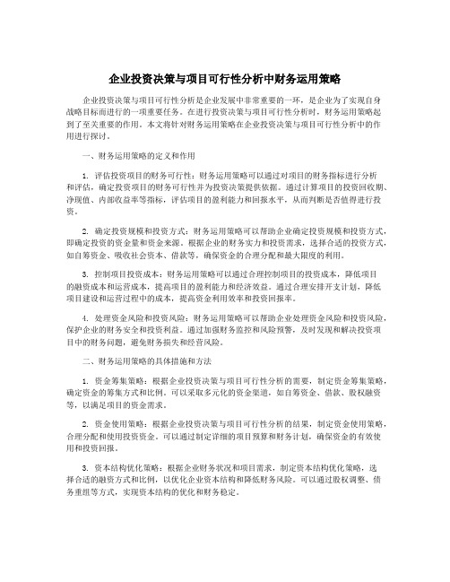 企业投资决策与项目可行性分析中财务运用策略