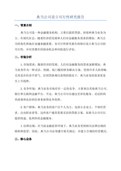 典当公司设立可行性研究报告