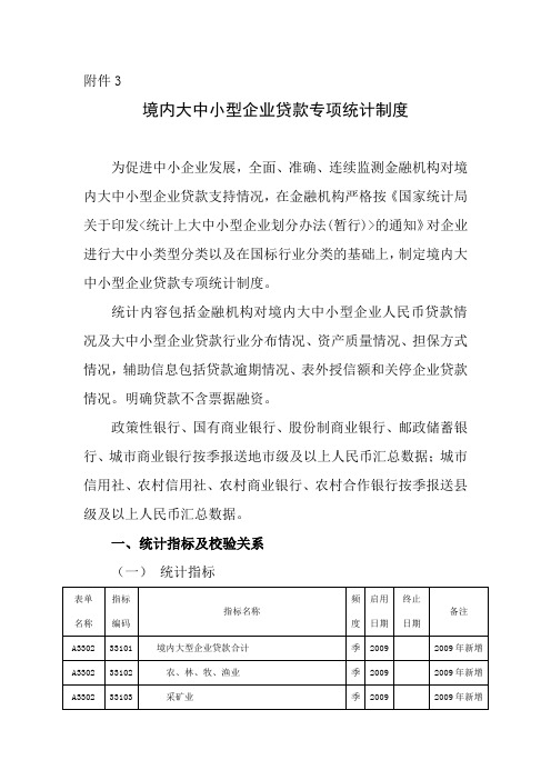 境内大中小型企业贷款专项统计制度