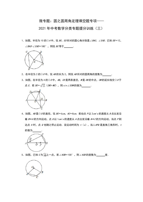 微专题：圆之圆周角定理填空题专项——2021年中考数学分类专题提分训练(三)